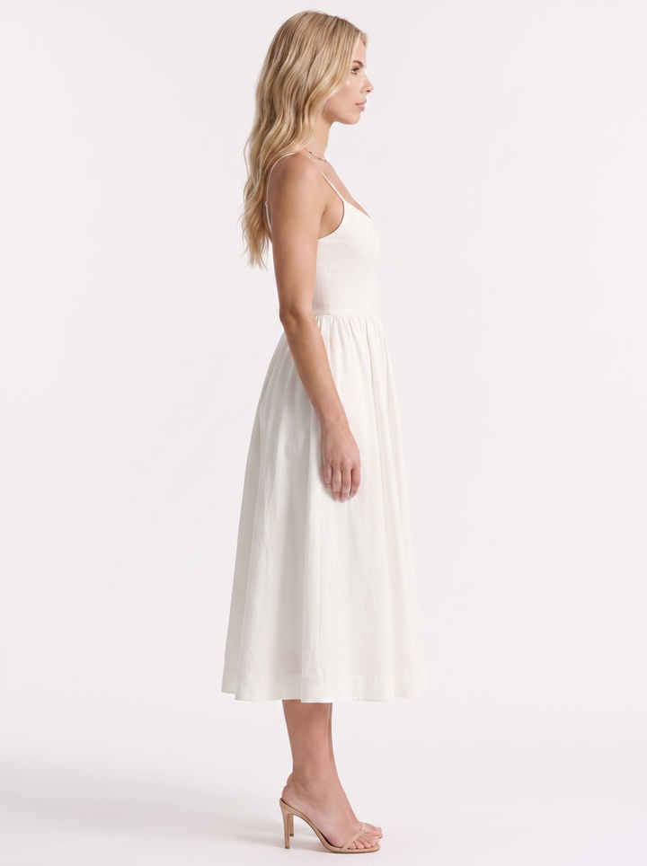 Birdie Flare Midi Dress - White