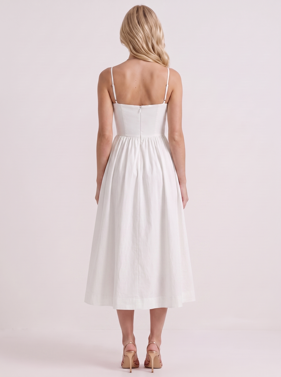 Birdie Flare Midi Dress - White
