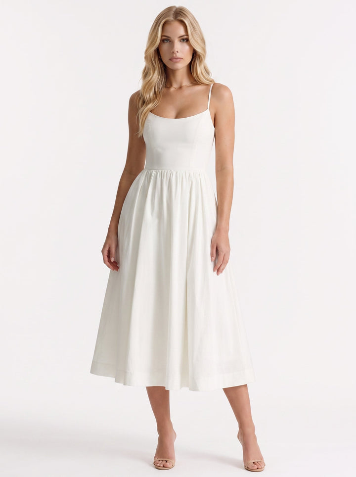 Birdie Flare Midi Dress - White