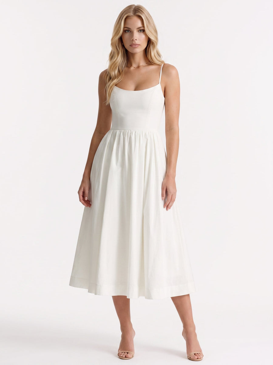 Birdie Flare Midi Dress - White