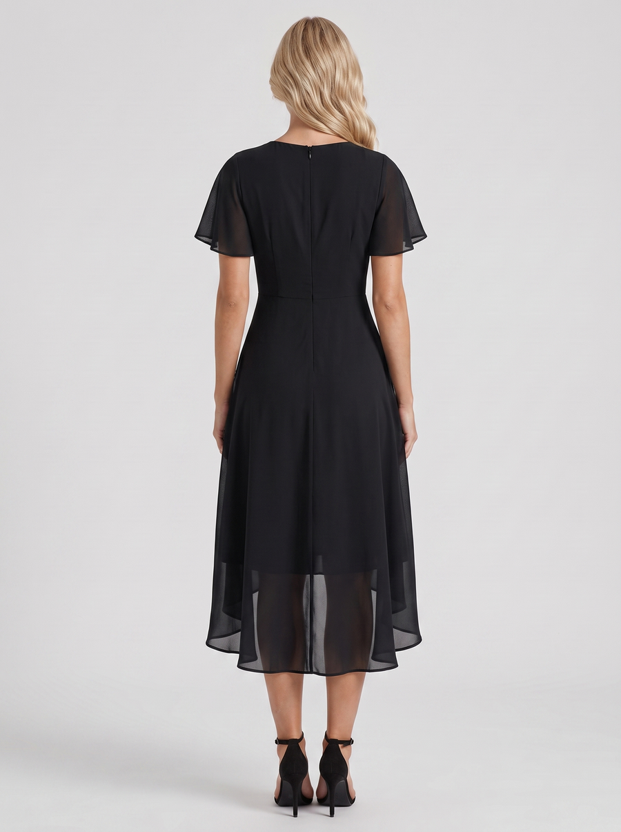 Calliope Ruffle Midi Dress - Black