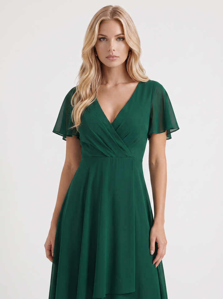 Calliope Ruffle Midi Dress - Dark Green
