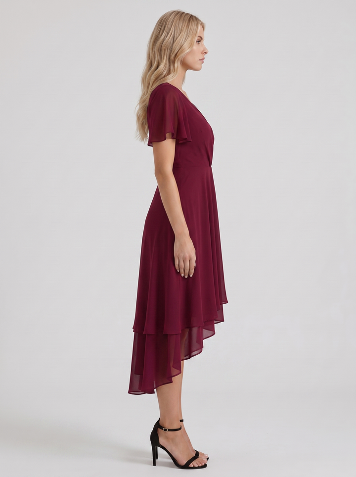 Calliope Ruffle Midi Dress - Red