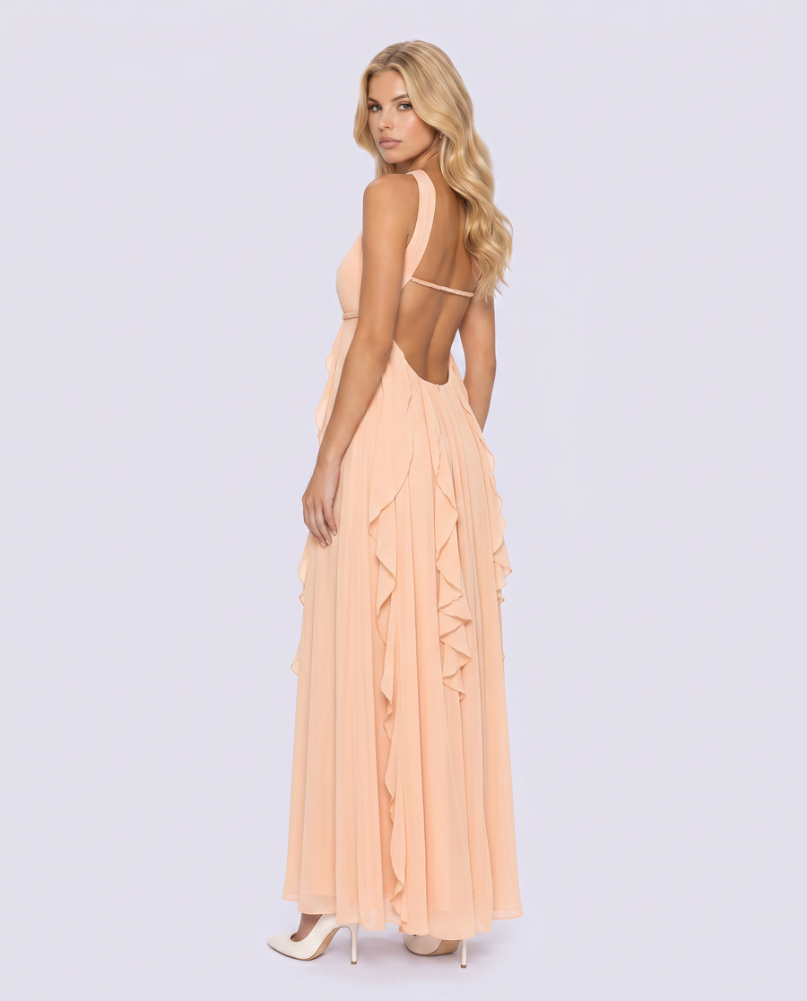 Catherine Halter Maxi Dress - Peach