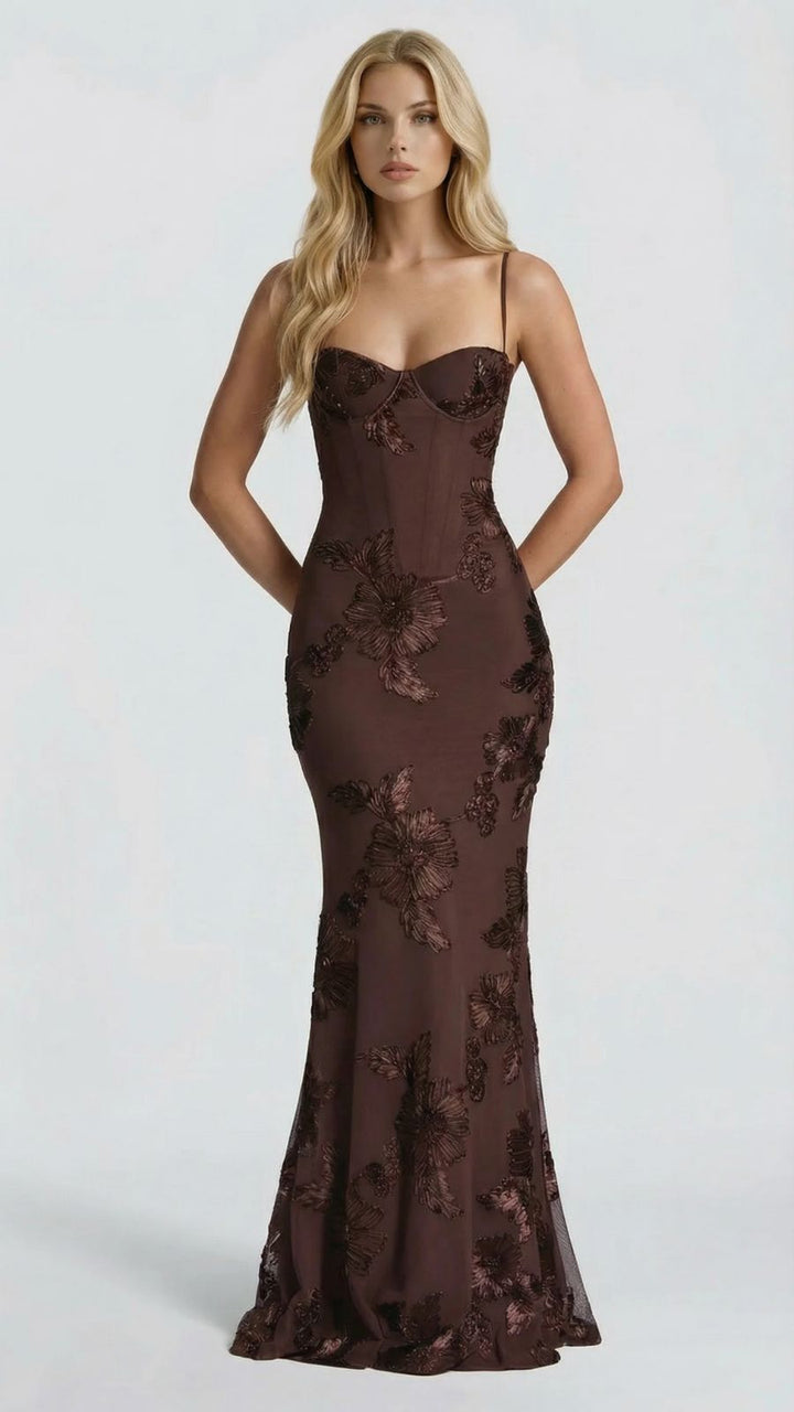 Celestina Floral Maxi Dress - Brown