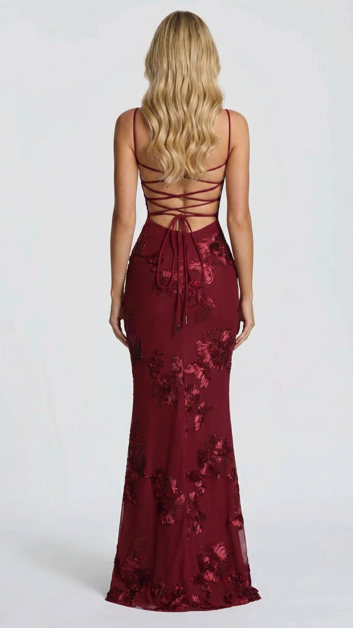 Celestina Floral Maxi Dress - Burgundy