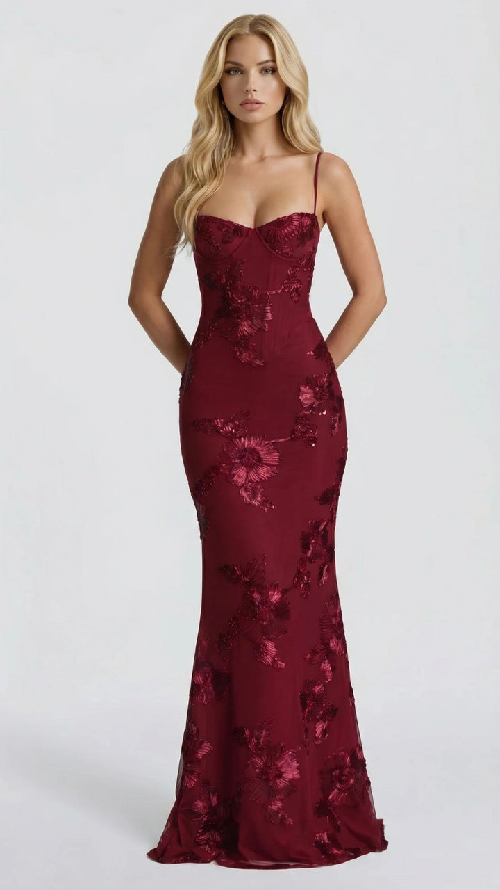 Celestina Floral Maxi Dress - Burgundy