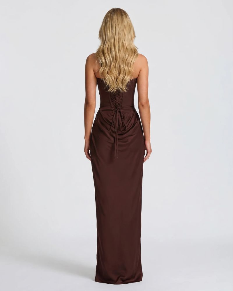 Cerene Corset Maxi Dress - Brown