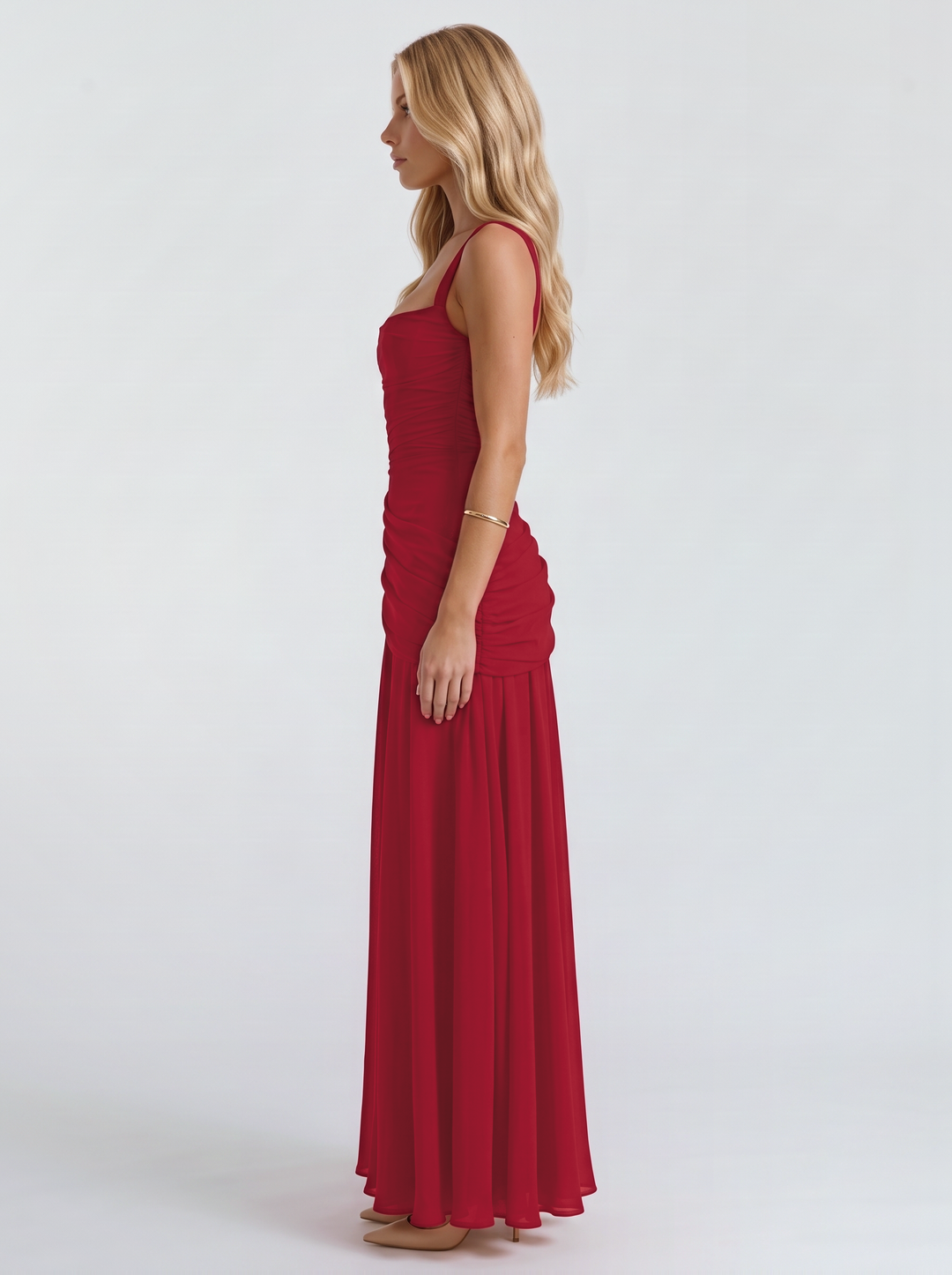 Charlotte Ruched Maxi Dress - Burgundy