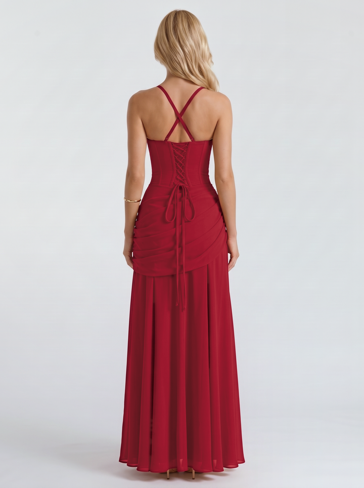 Charlotte Ruched Maxi Dress - Burgundy