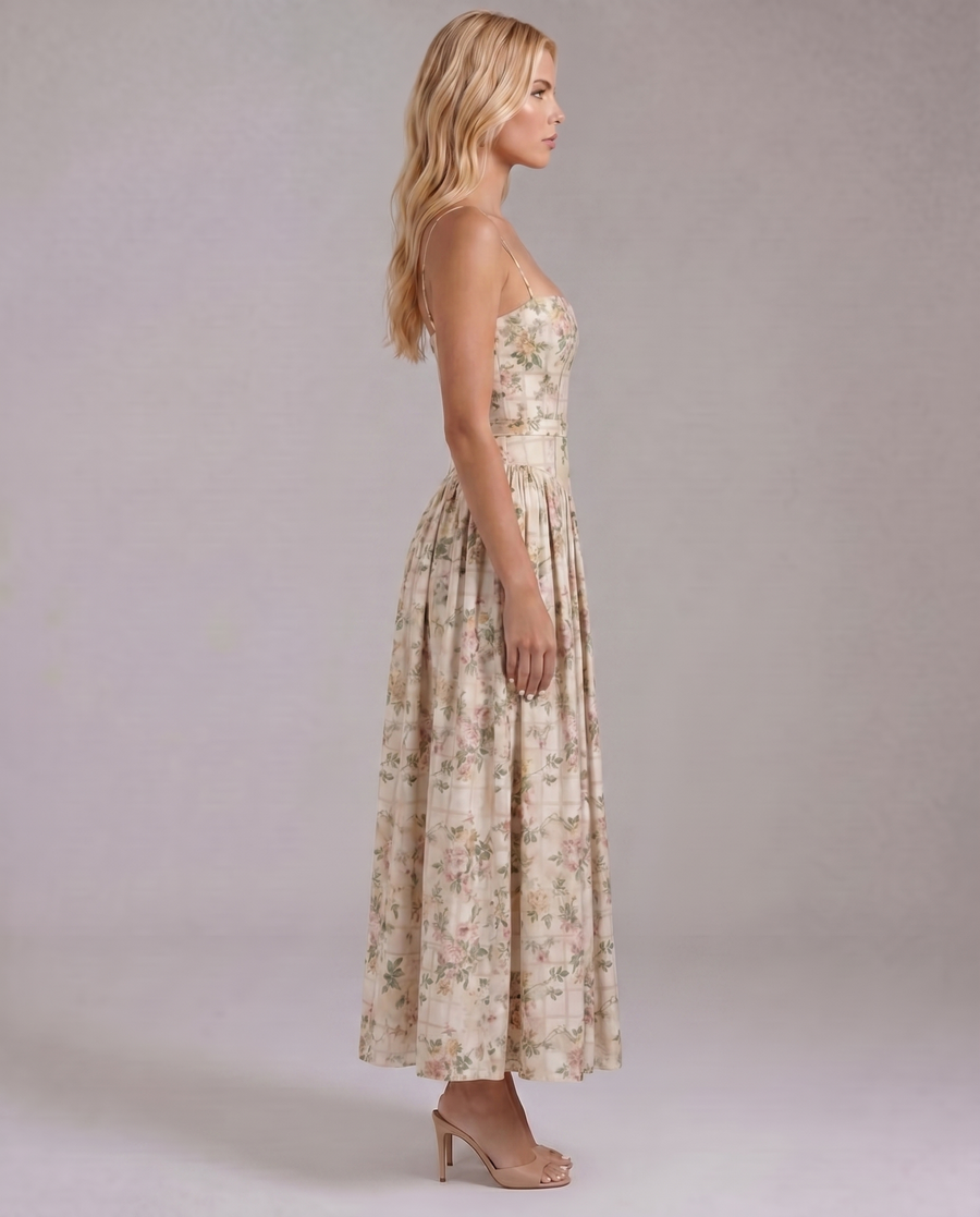 Cielle Floral Midi Dress - Rose Garden