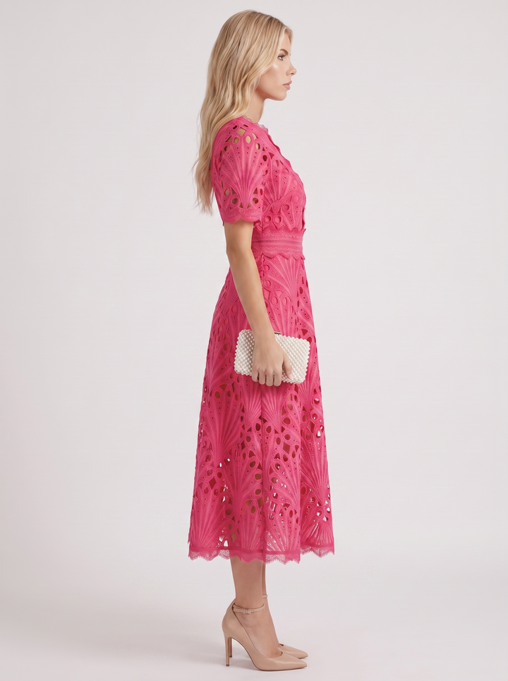 Clarisse Lace Midi Dress - Fuchsia