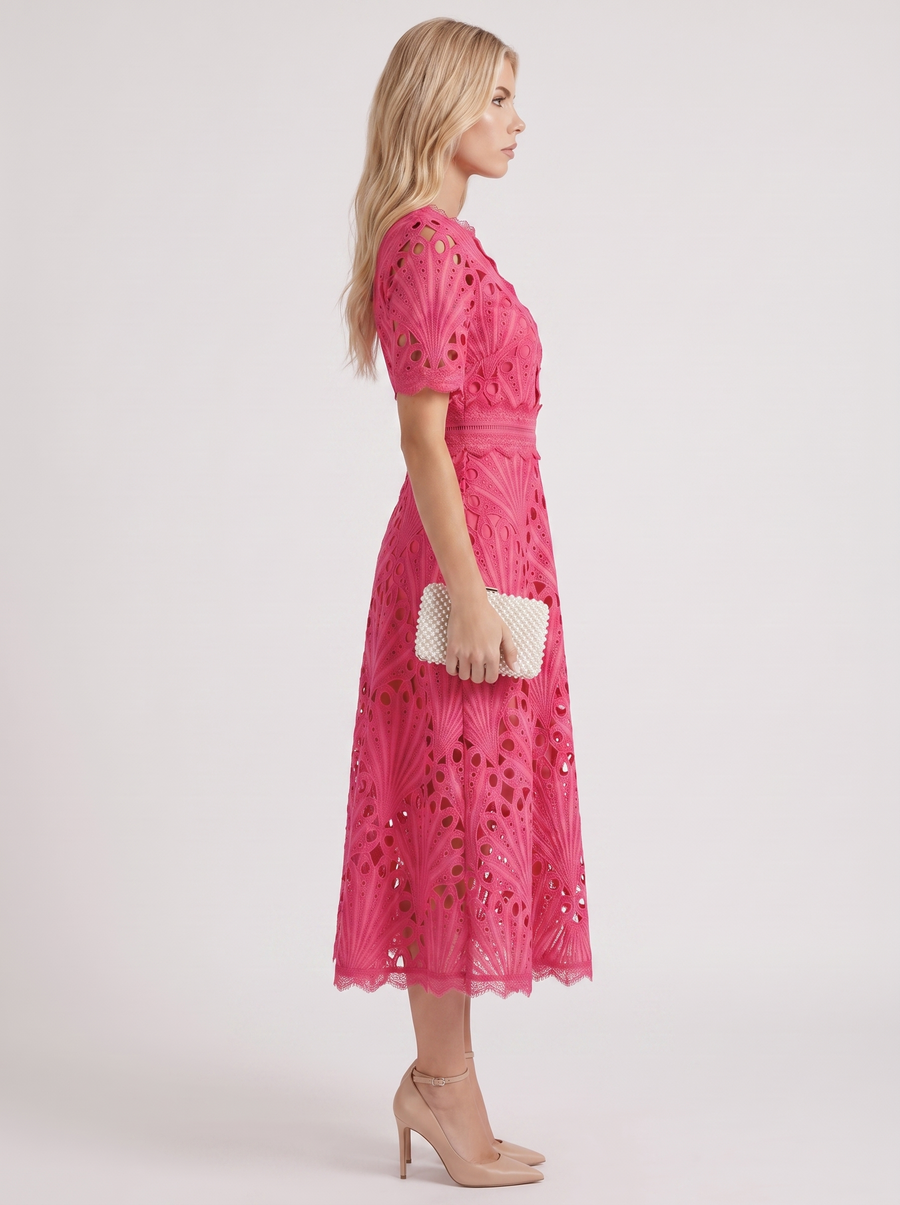 Clarisse Lace Midi Dress - Fuchsia