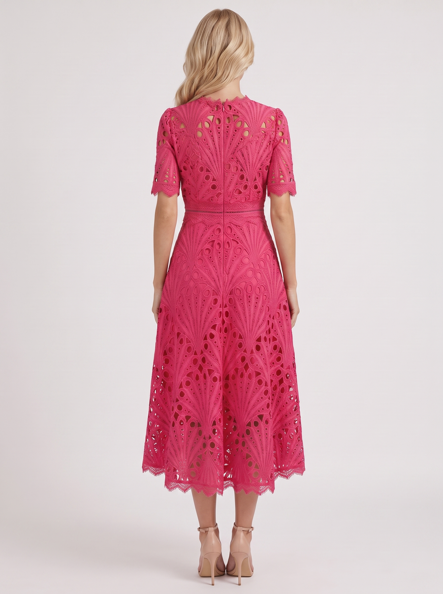 Clarisse Lace Midi Dress - Fuchsia