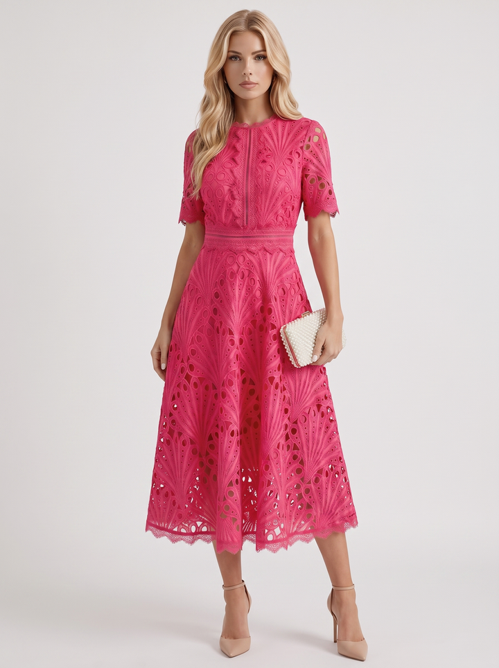 Clarisse Lace Midi Dress - Fuchsia