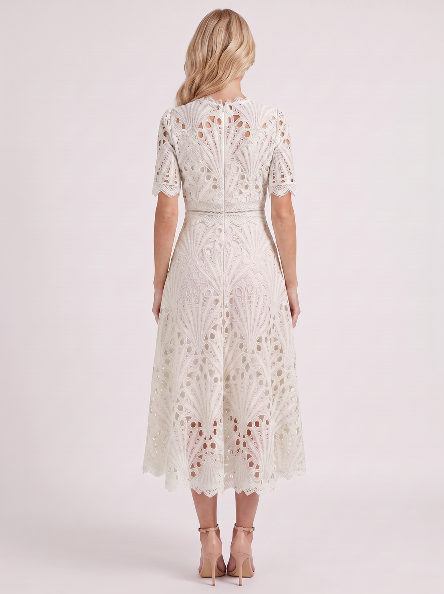 Clarisse Lace Midi Dress - White