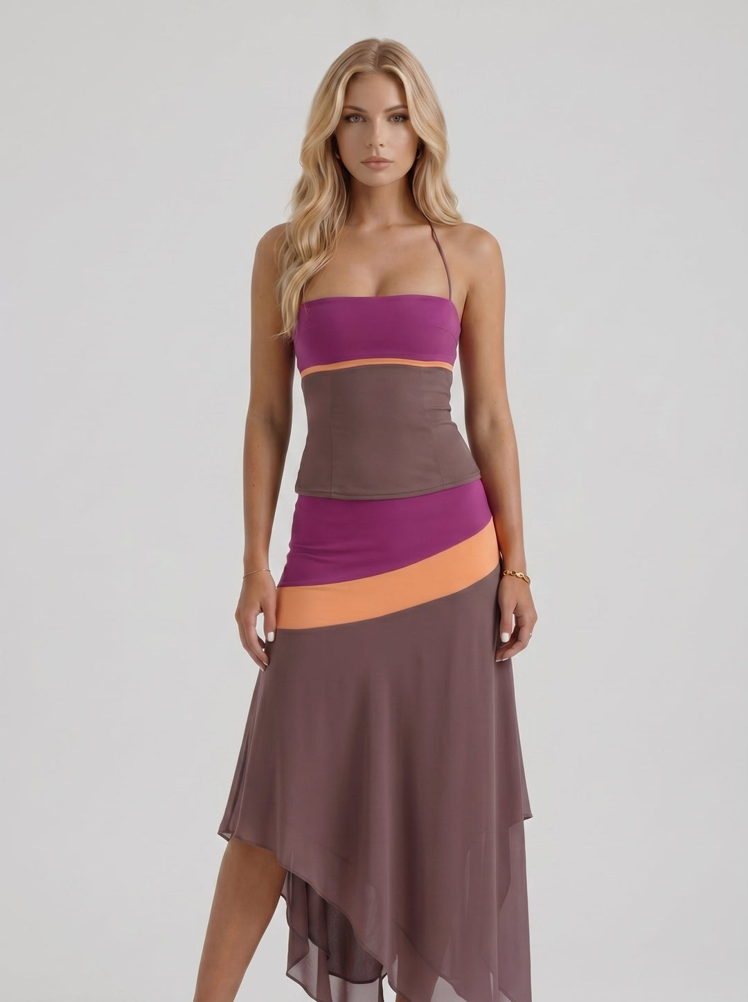 Cleo Skirt Set - Mauve &amp; Orange