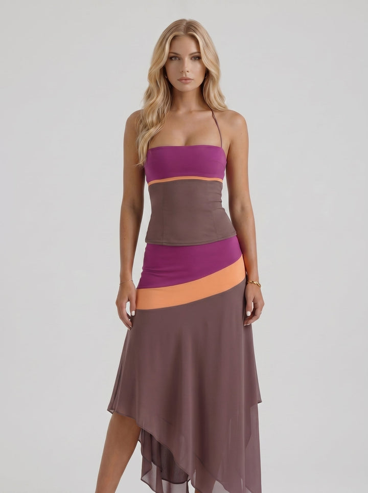 Cleo Skirt Set - Mauve &amp; Orange