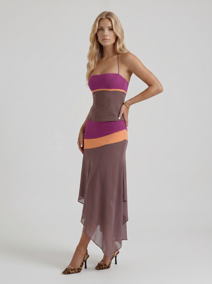 Cleo Skirt Set - Mauve &amp; Orange