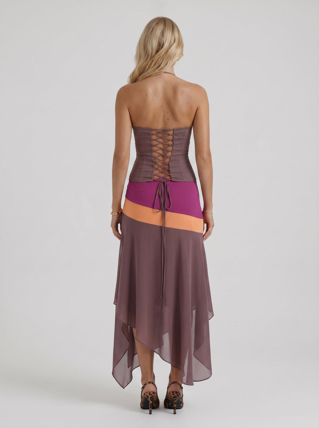 Cleo Skirt Set - Mauve &amp; Orange