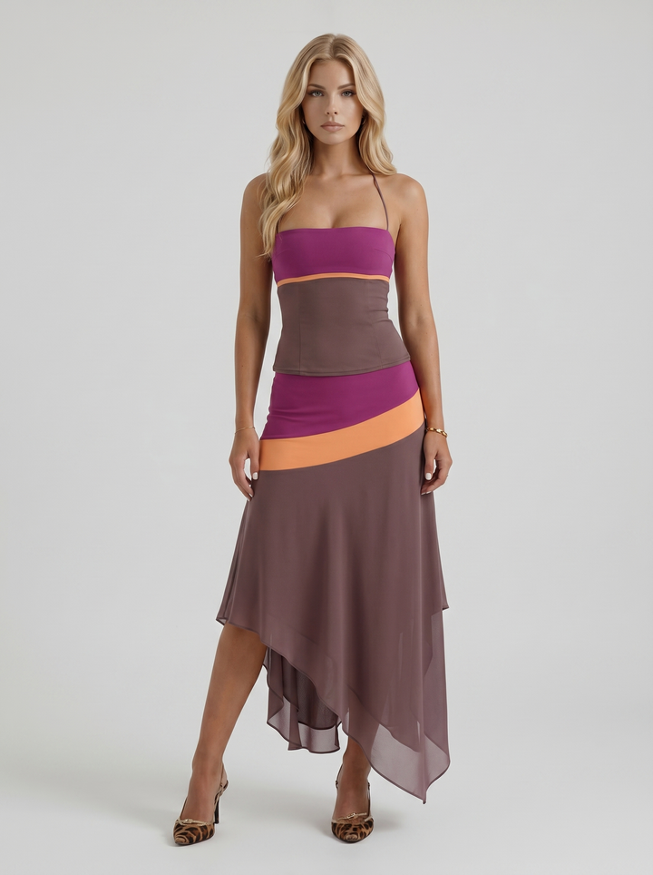 Cleo Skirt Set - Mauve &amp; Orange