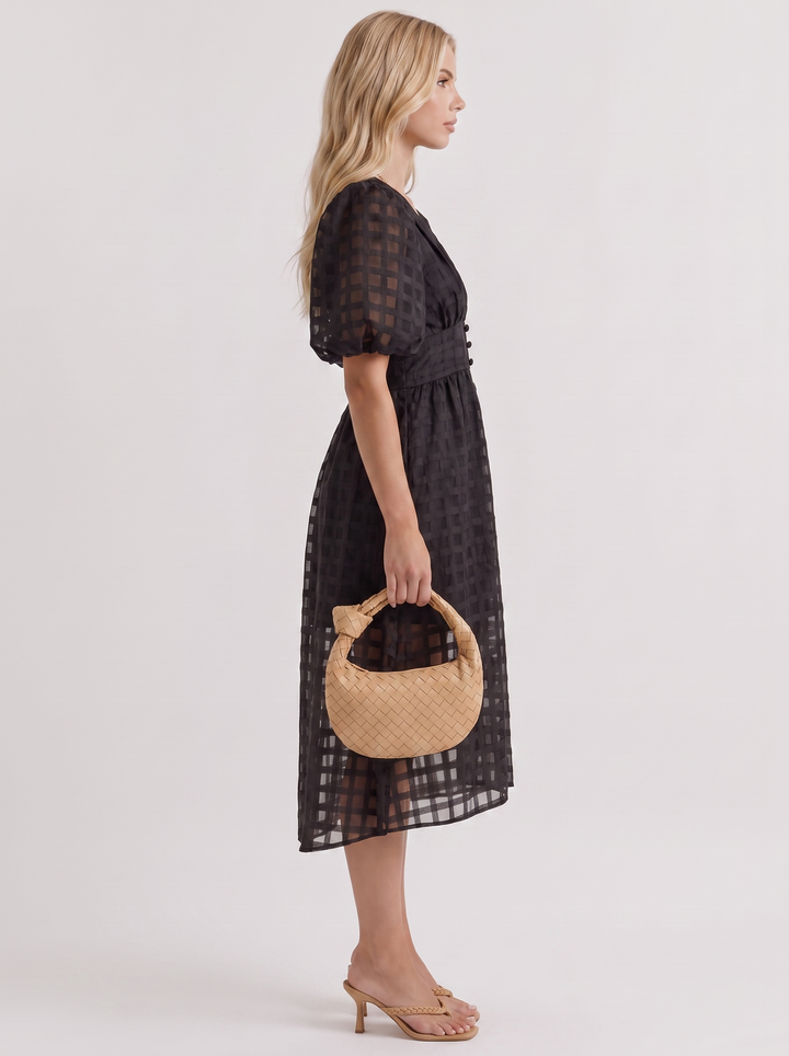 Colette Windowpane Midi Dress - Black