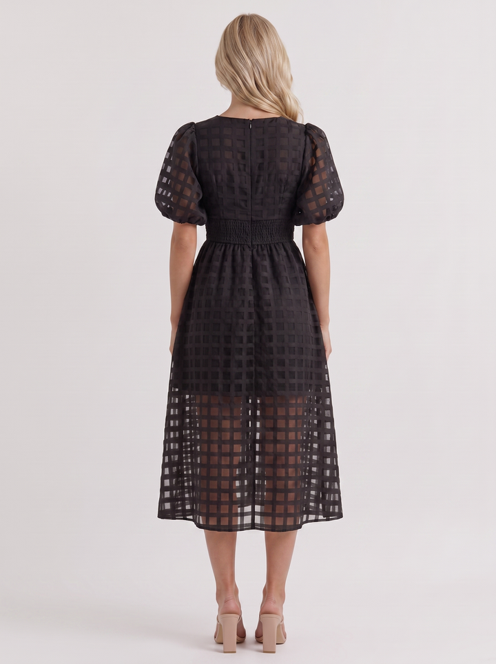 Colette Windowpane Midi Dress - Black