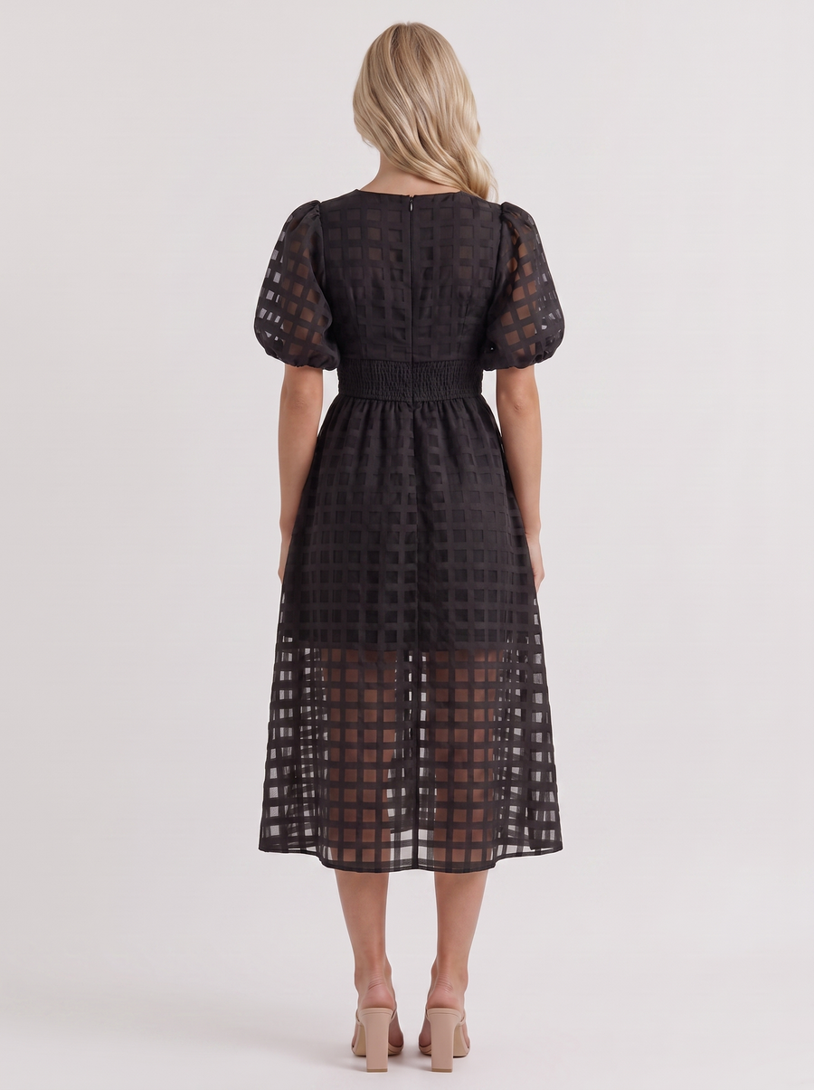Colette Windowpane Midi Dress - Black