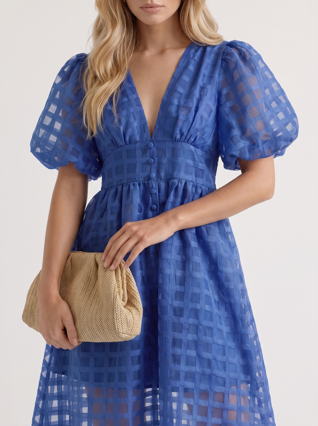 Colette Windowpane Midi Dress - Blue