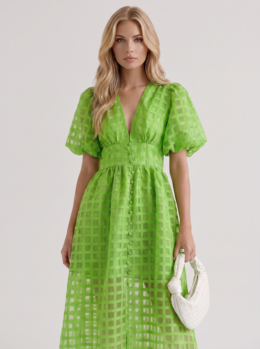 Colette Windowpane Midi Dress - Green