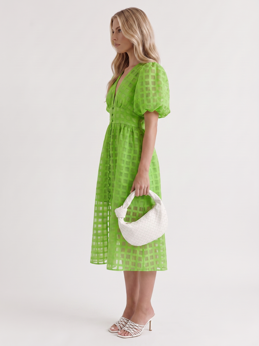 Colette Windowpane Midi Dress - Green