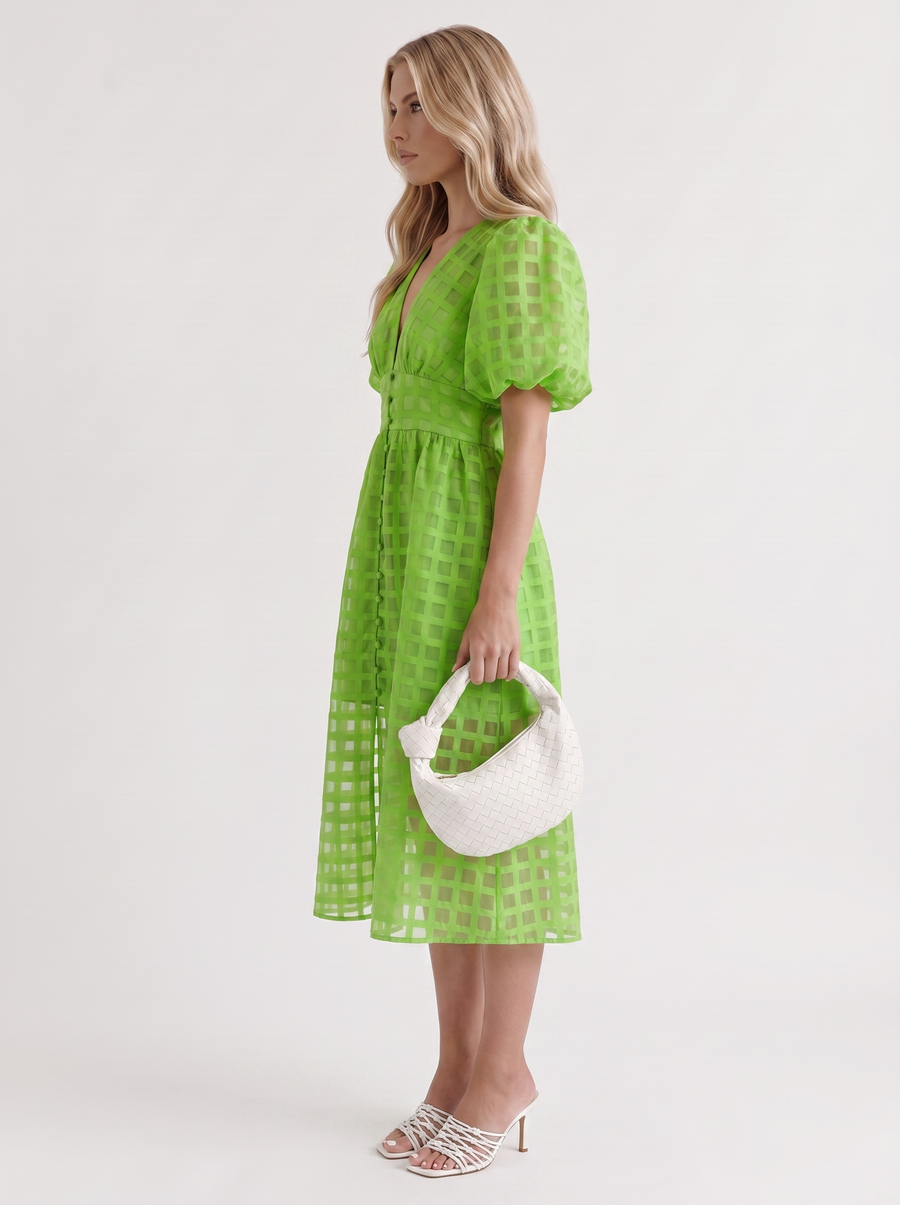 Colette Windowpane Midi Dress - Green