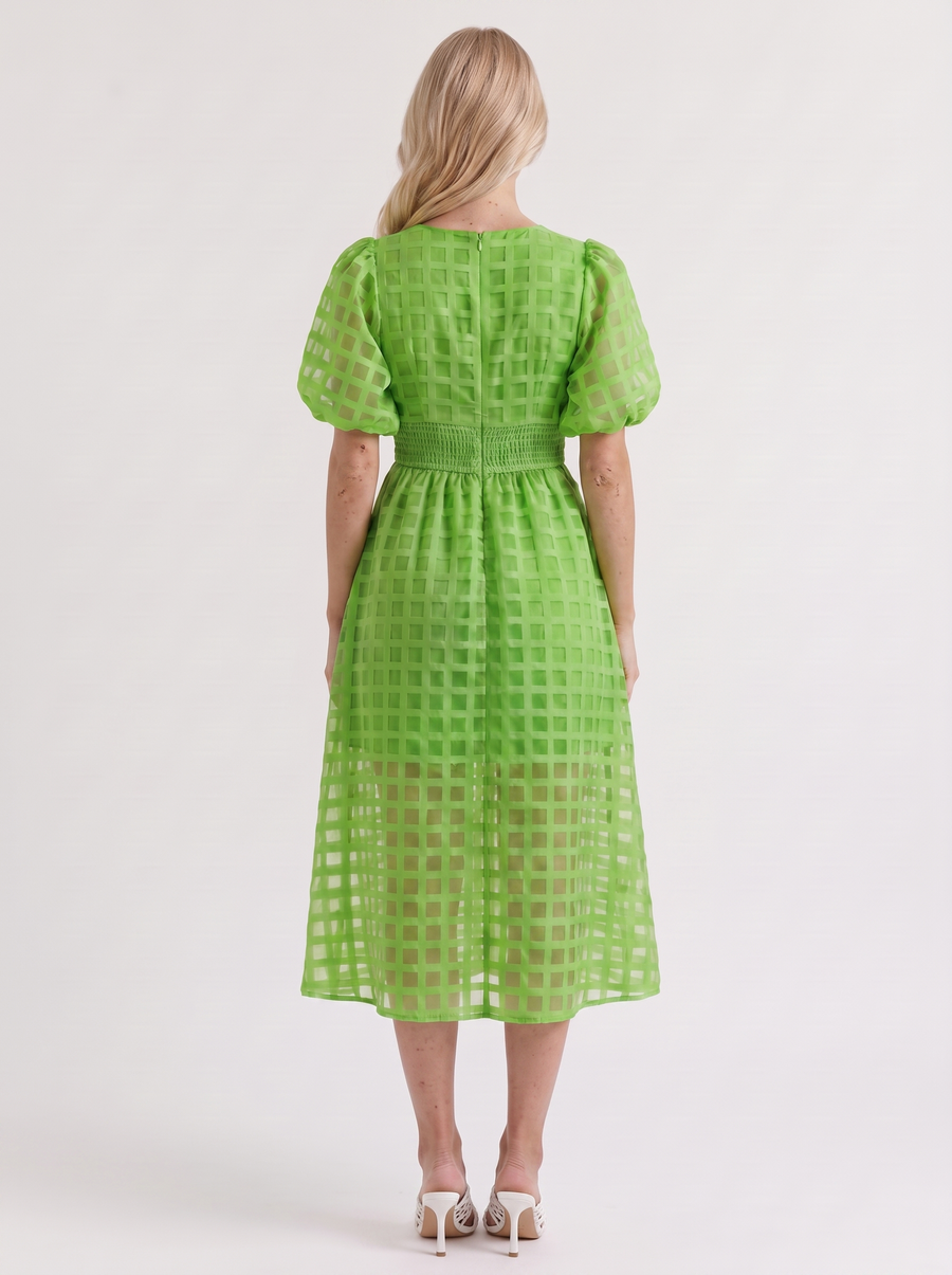 Colette Windowpane Midi Dress - Green
