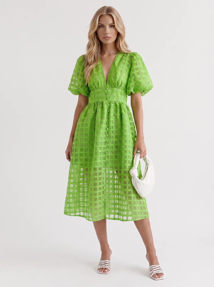 Colette Windowpane Midi Dress - Green