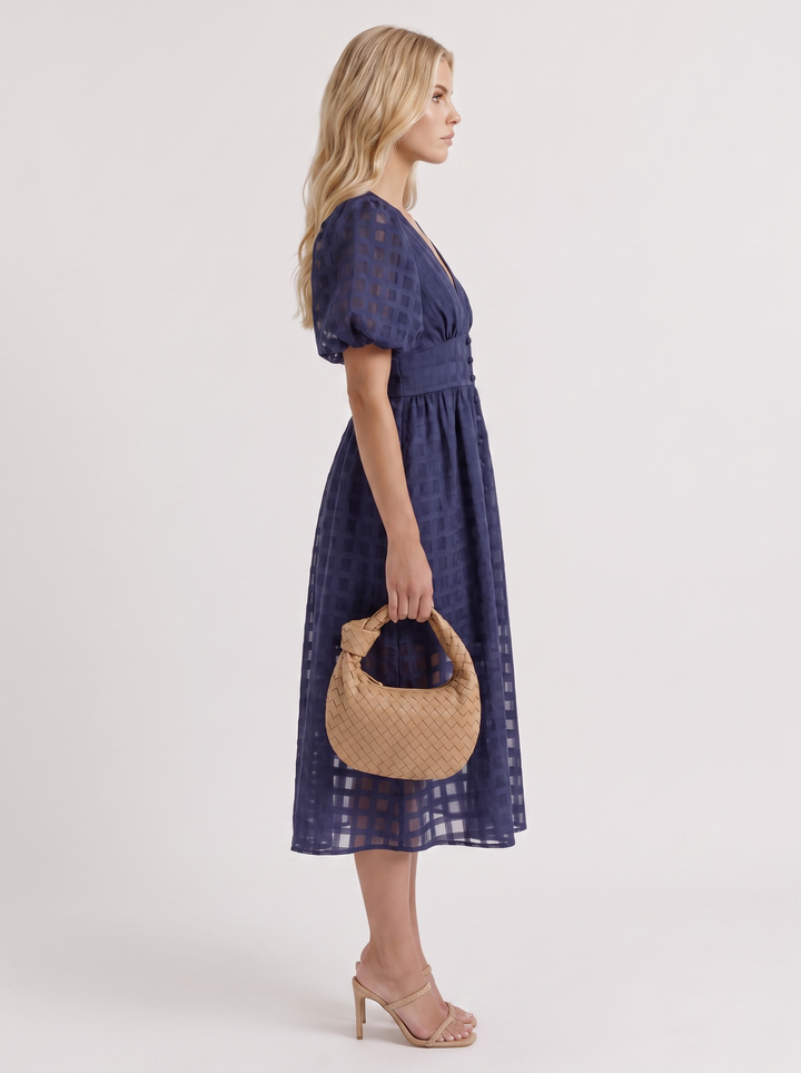 Colette Windowpane Midi Dress - Navy
