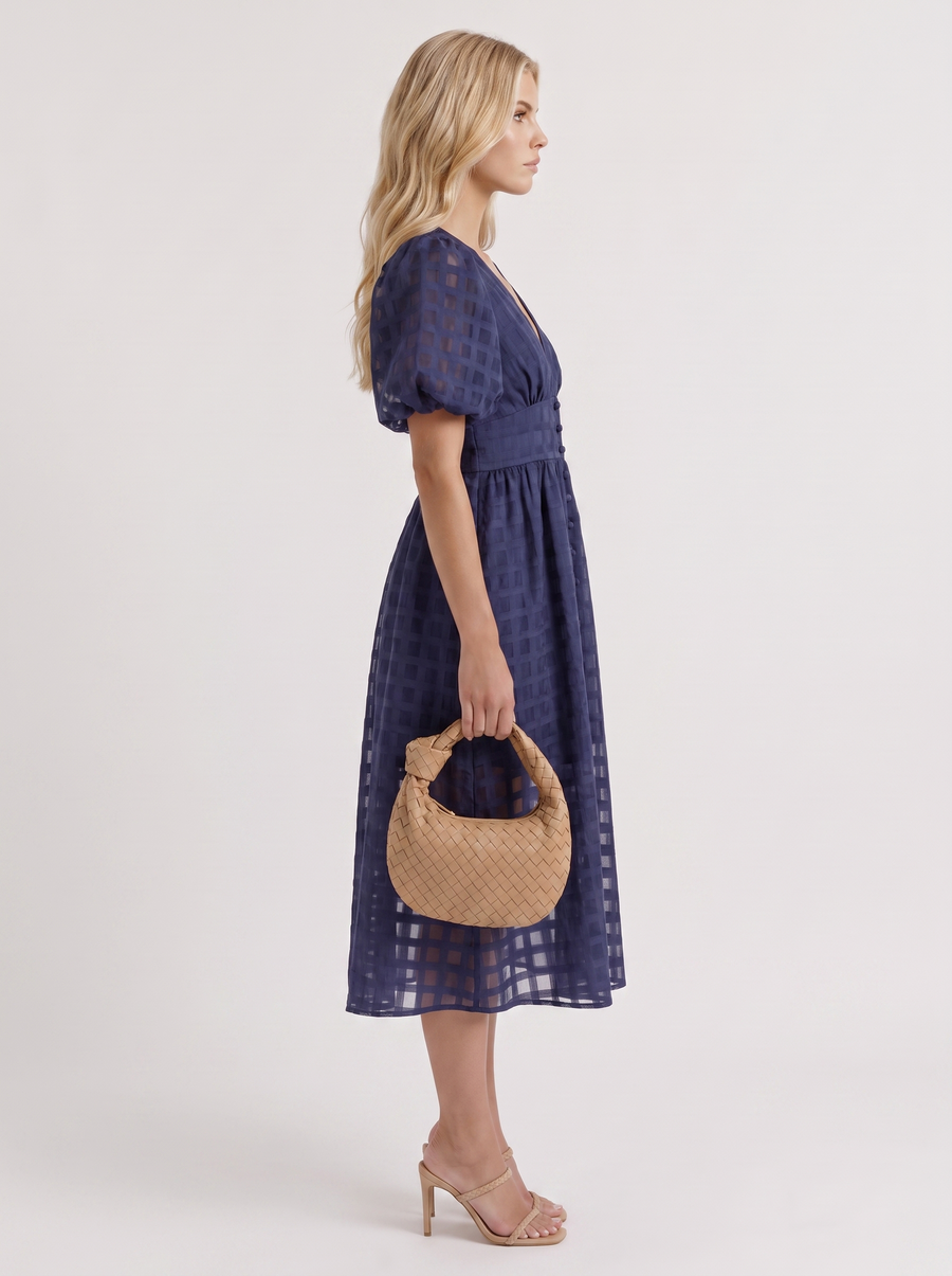 Colette Windowpane Midi Dress - Navy