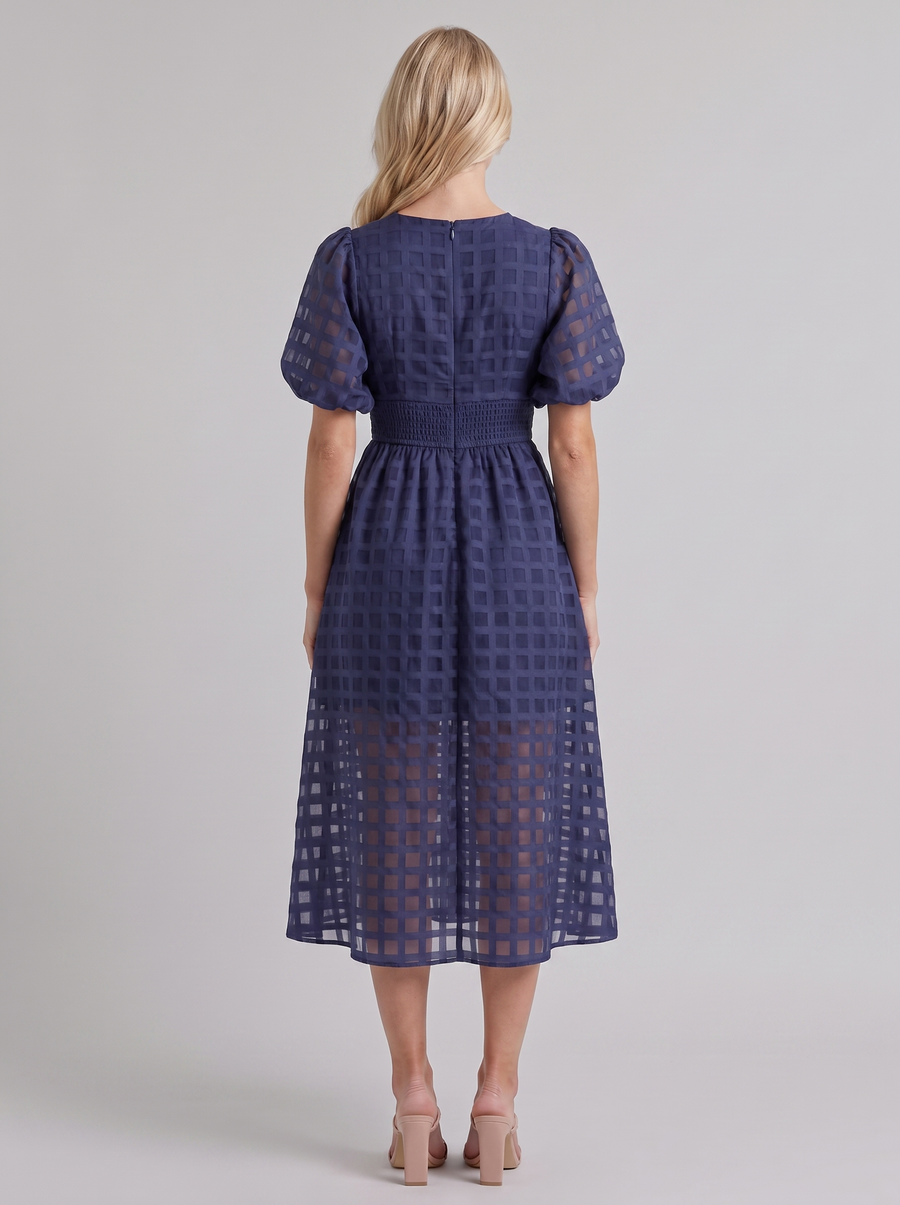 Colette Windowpane Midi Dress - Navy