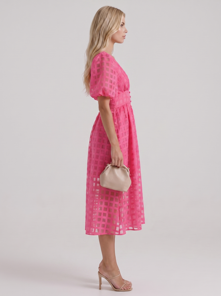 Colette Windowpane Midi Dress - Pink
