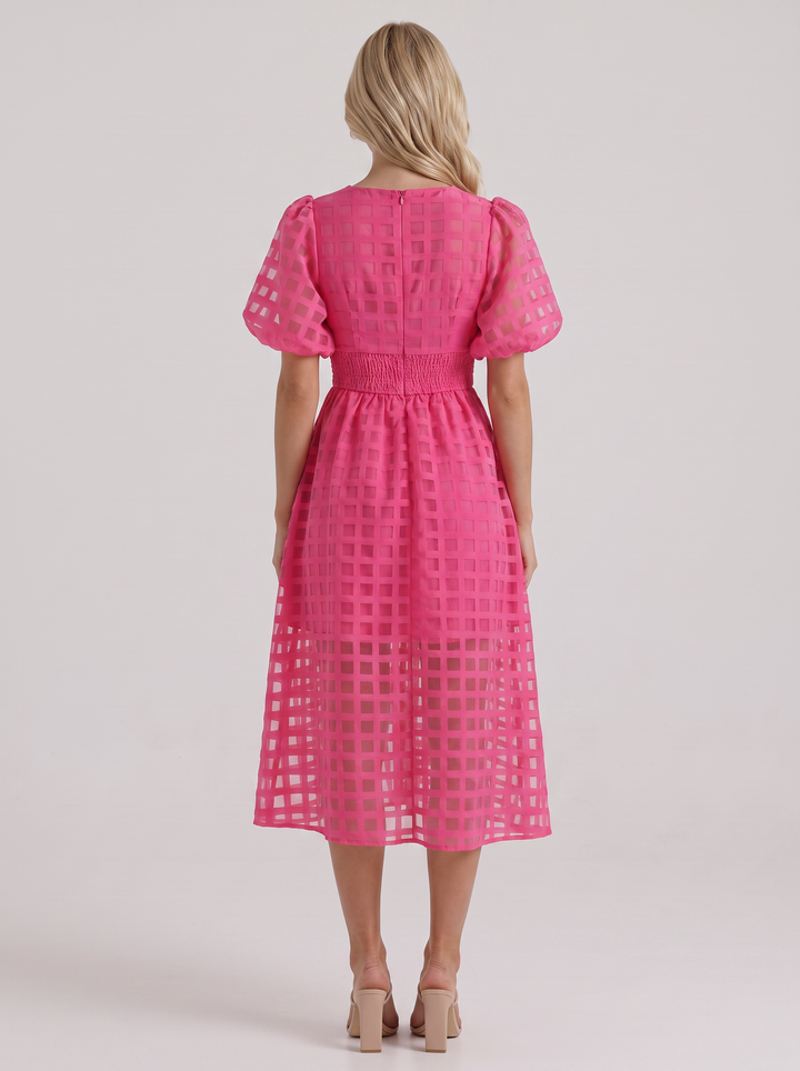 Colette Windowpane Midi Dress - Pink