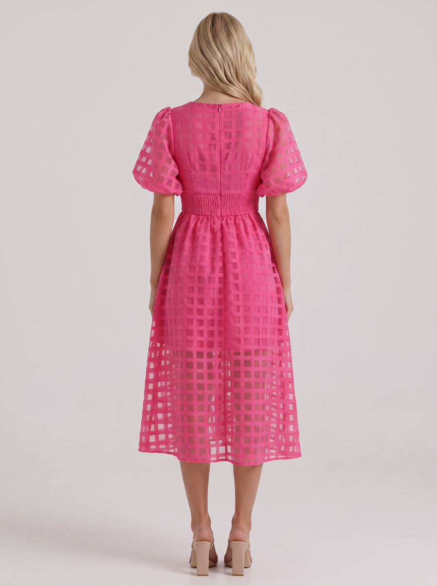 Colette Windowpane Midi Dress - Pink
