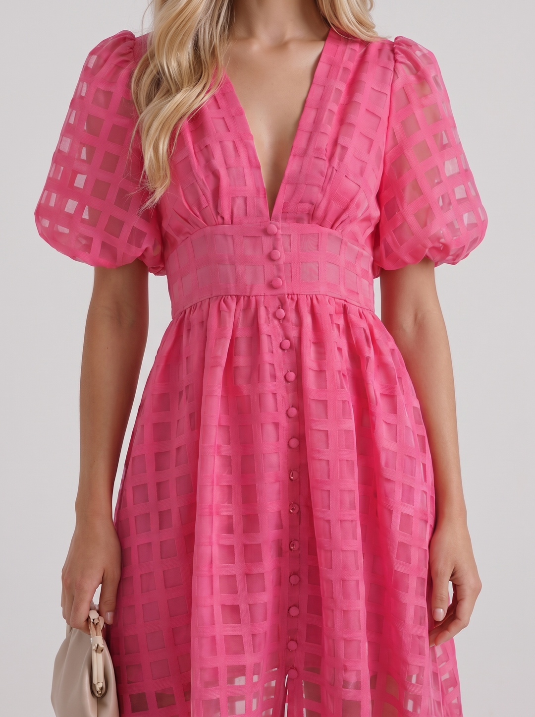 Colette Windowpane Midi Dress - Pink