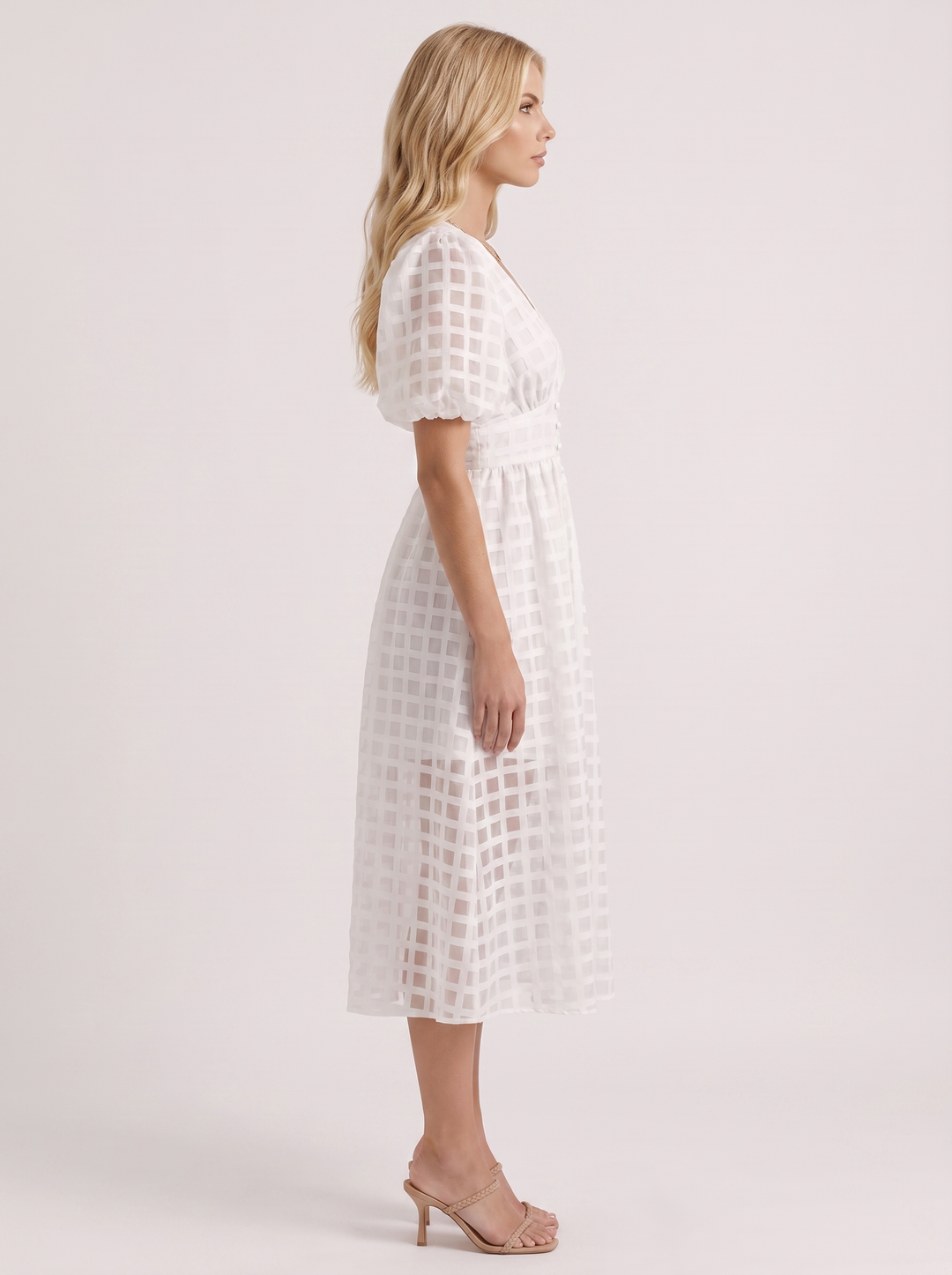 Colette Windowpane Midi Dress - White