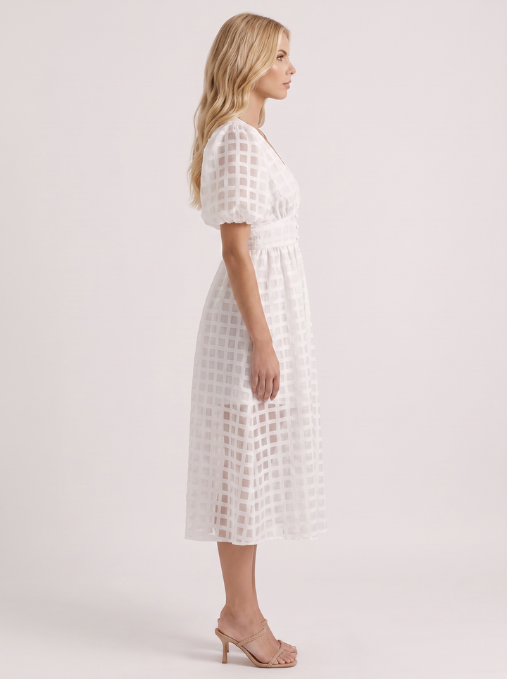 Colette Windowpane Midi Dress - White