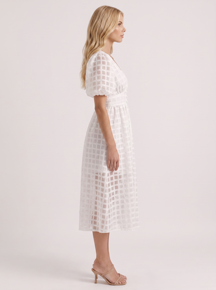 Colette Windowpane Midi Dress - White