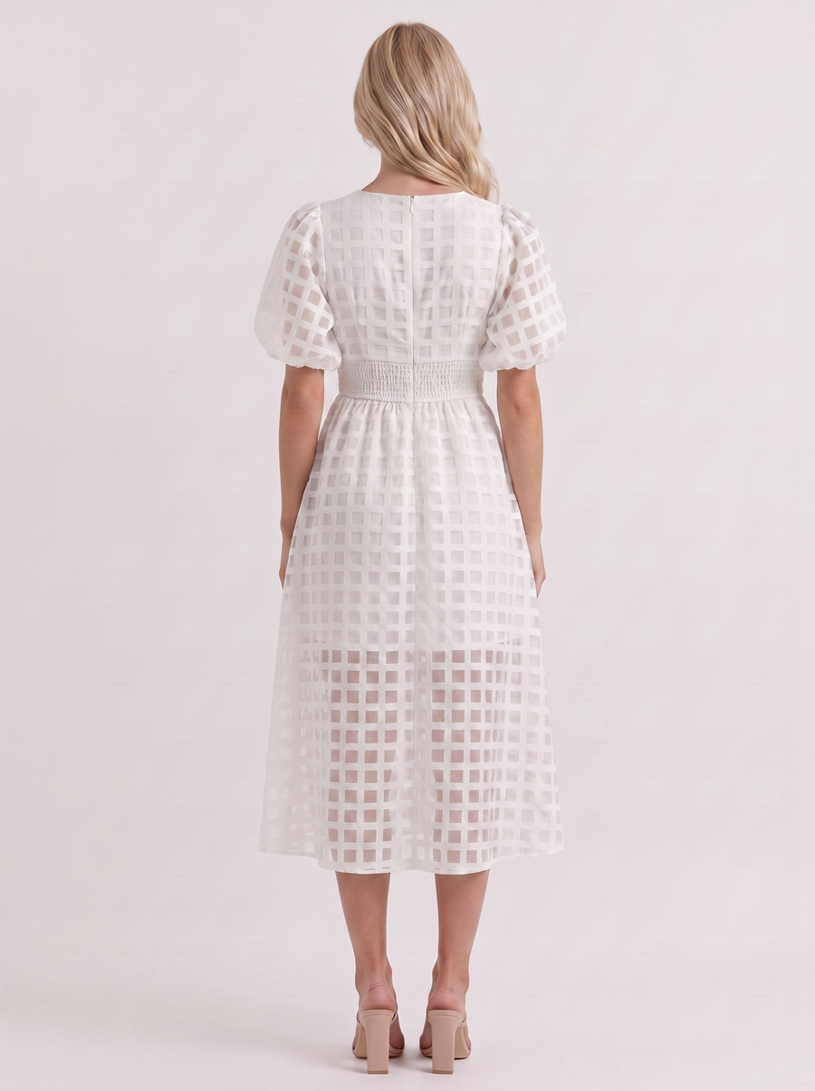 Colette Windowpane Midi Dress - White