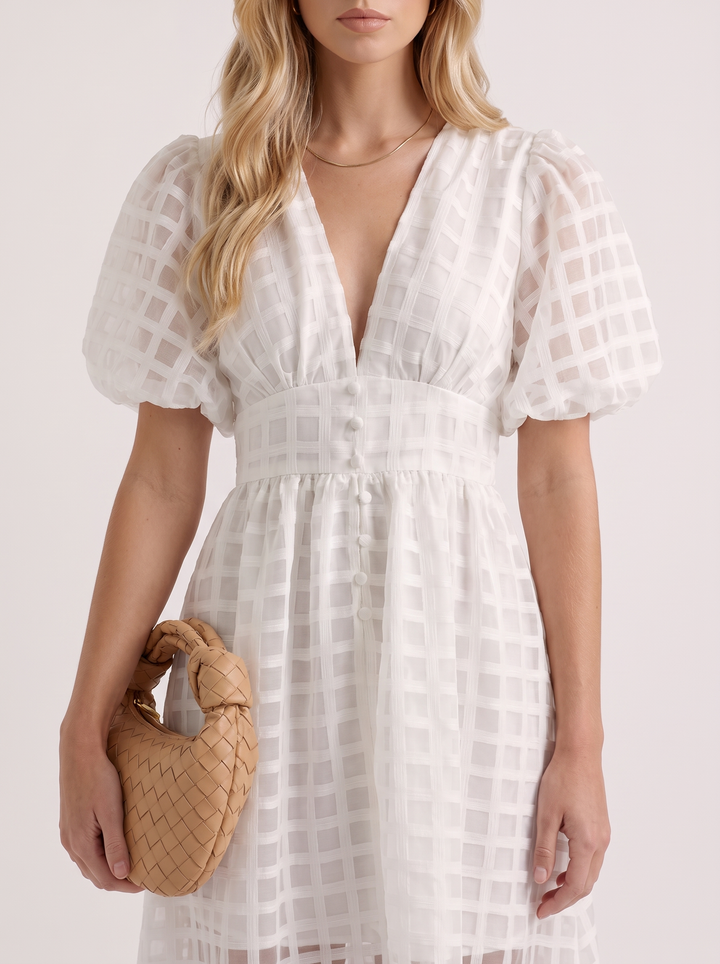 Colette Windowpane Midi Dress - White