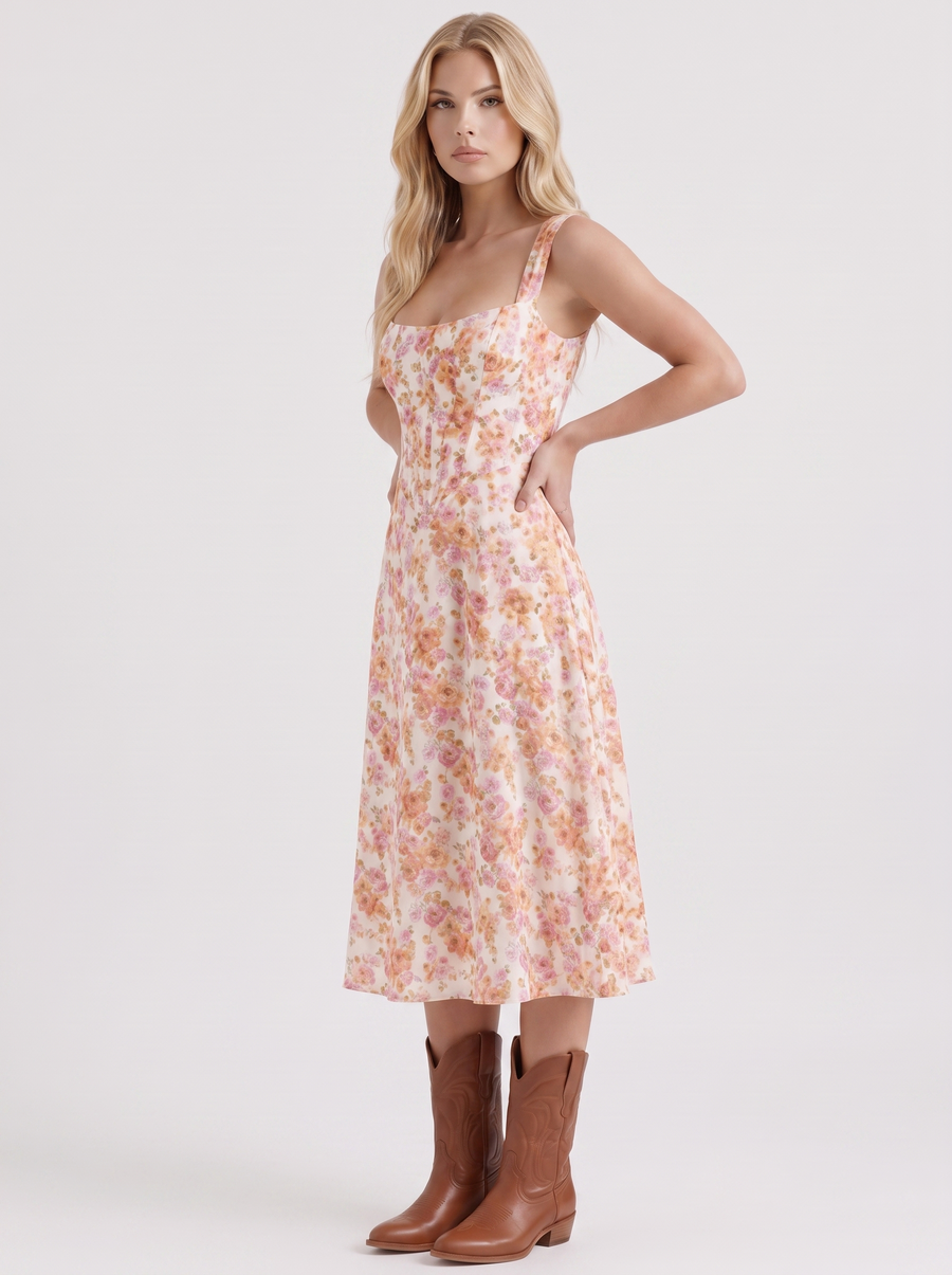 Cosette Floral Midi Dress - Pink