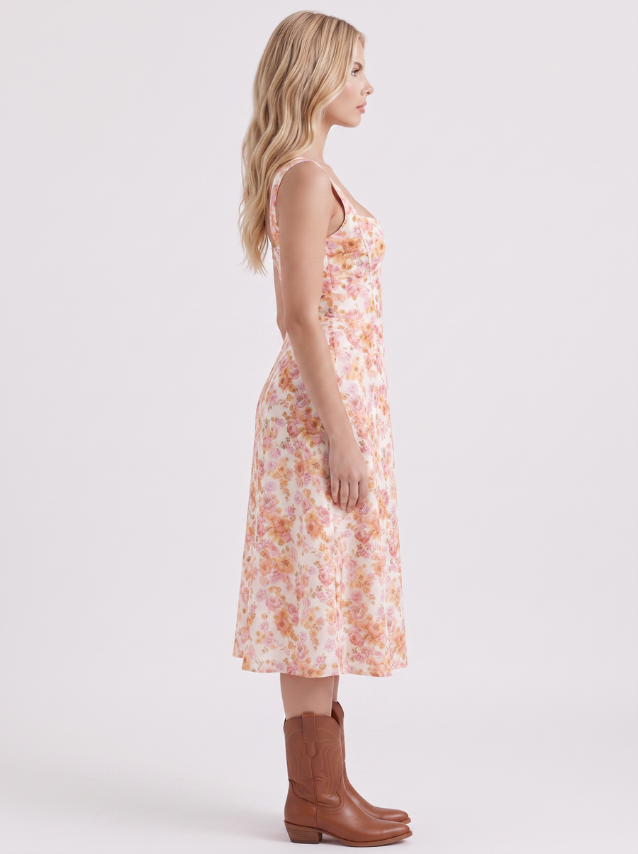 Cosette Floral Midi Dress - Pink