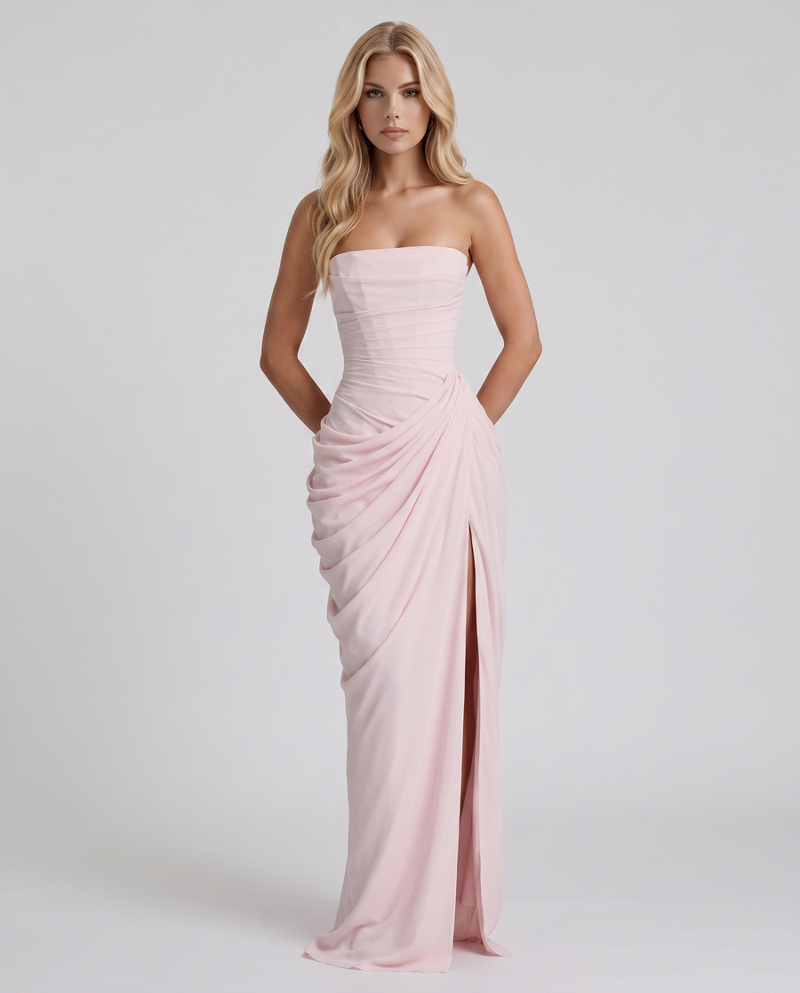 Cyrana Ruched Maxi Dress - Pink