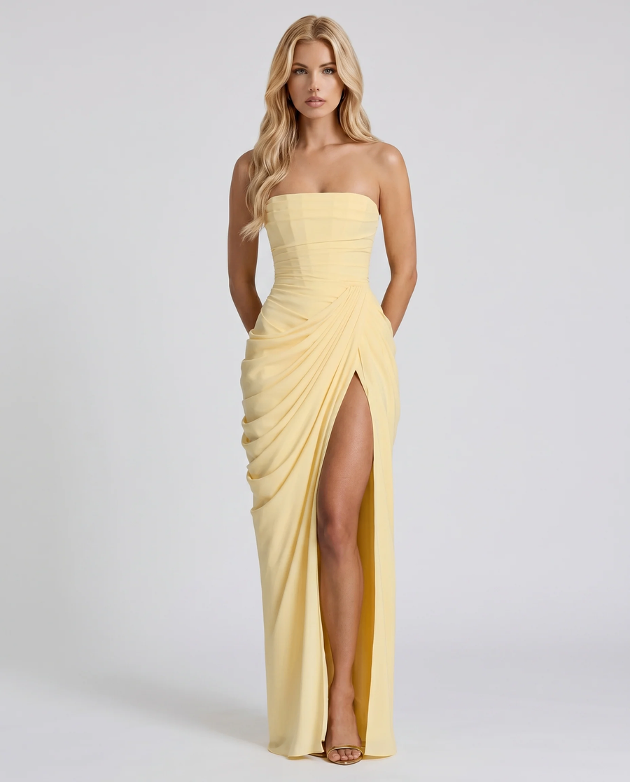 Cyrana Ruched Maxi Dress - Yellow